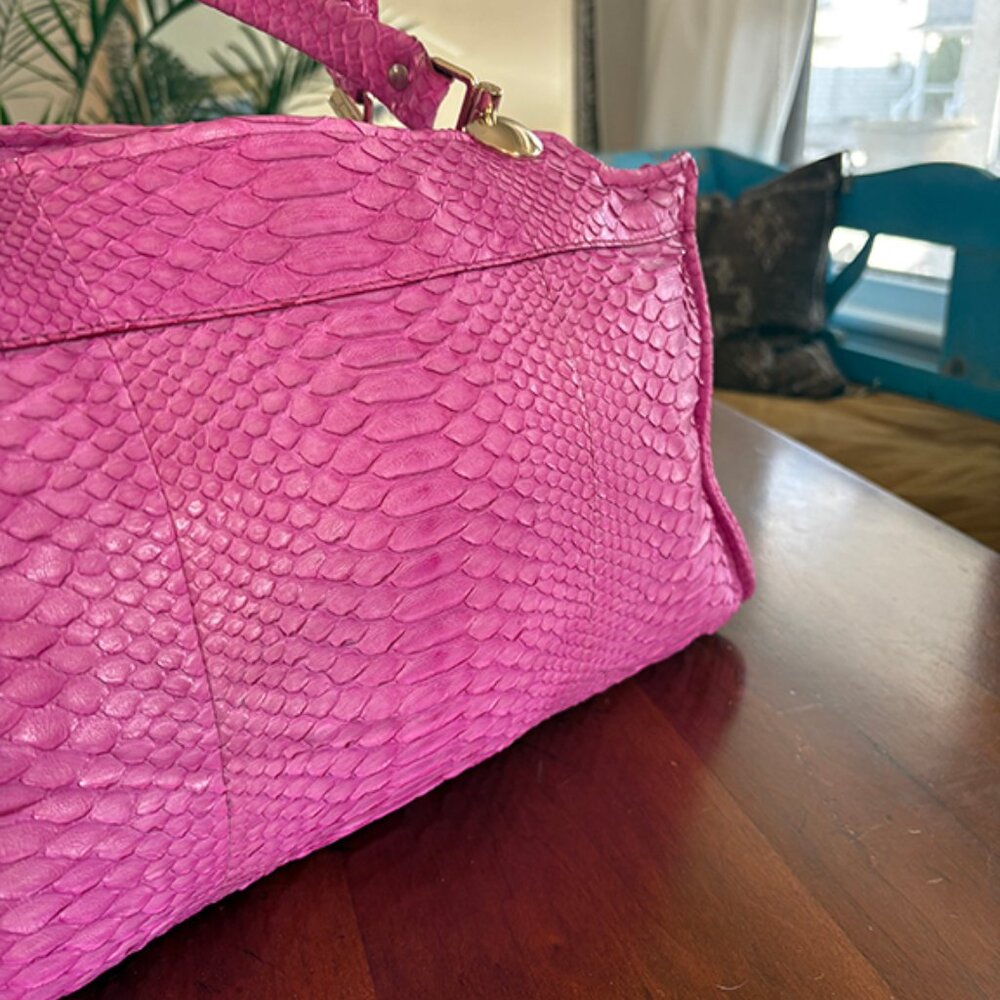 Roberto Cavalli Pink Snake Python Xlarge Grande D… - image 4